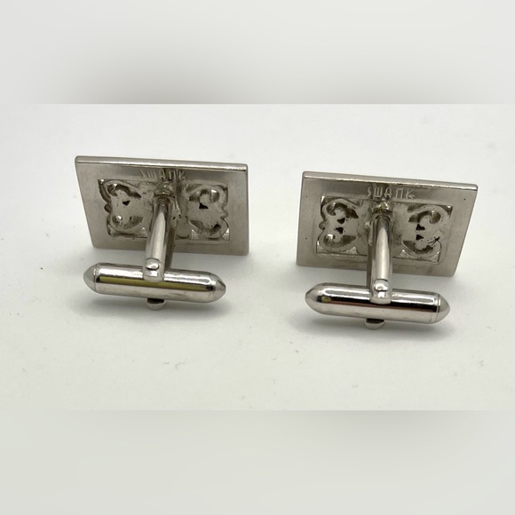 Victorian Grate Design Cufflinks Vintage Swank Wedding silver tone formal wear - Picture 5 of 6
